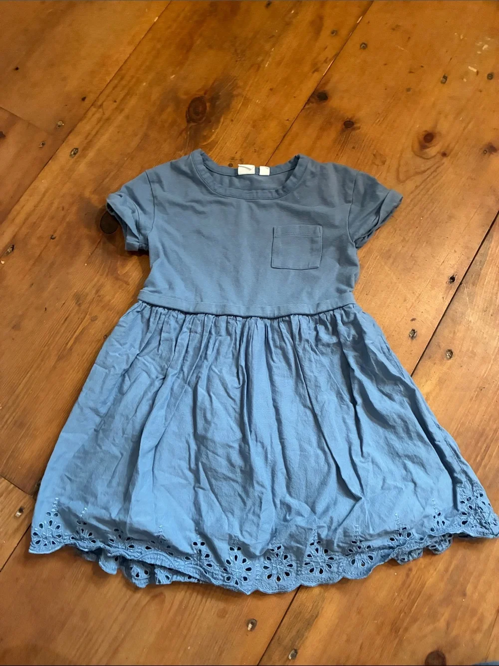 GAP Blue Cotton Eyelet-Hem Short Sleeve Dress